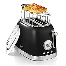 Torradeira Vintage 2 Fatias 110V 815W Preto com Tampa Aço Inox, 6 Níveis de Tostagem e Pré-Aquecimento Wiltal TS06