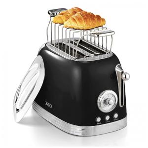 Torradeira 2 Fatias Vintage com Tampa de Aço Inoxidável, Acessório para Pão, 6 Níveis de Tostagem e Funções de Pré-aquecimento, 110V 815W