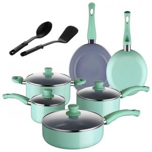 Conjunto de Panelas Antiaderente Revestida de Cerâmica e Utensílios, 12 Peças, COOK CODE, Verde
