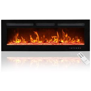 Lareira Elétrica de Embutir A43x127L Digital, Luz LED, Chamas Multicolorida e Temporizador, 1500W, 110v, E EUHOMY, Preto