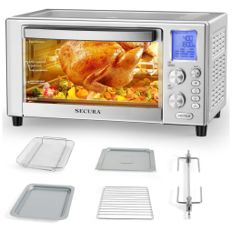 Forno Elétrico de Aço Inoxidável, 21L com 12 Funções de Cozimento Predefinidas e Temperatura Ajustável, 110V 1500W, Secura, Prata