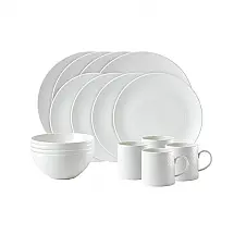 Conjunto de Jantar Wedgwood Gio 16 Peças Porcelana Branca Padrão Geométrico Serve 4