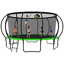 Cama Elastica Capacidade até 544 kg com Cesta de Basquete e Pólos Curvos, Elitezip, Verde