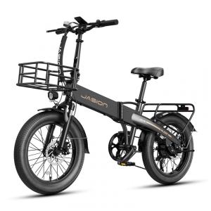 Bicicleta Elétrica Dobrável Jasion EB6 Preta com Cesta Dianteira 1000W Motor Brushless Bateria Removível 48V 375Wh Pneus 20" Fat Tire 7