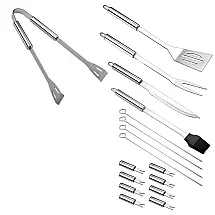 Kit Churrasco na Grelha 18 Peças de Aço Inoxidável, RENMINROAD, Prateado