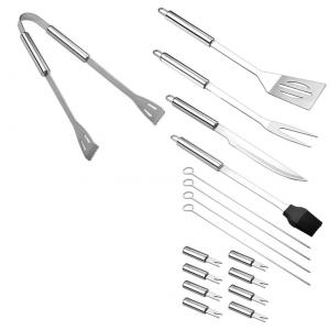 Kit Churrasco na Grelha 18 Peças de Aço Inoxidável, RENMINROAD, Prateado