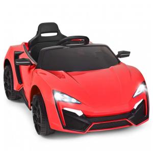 Carro Elétrico Infantil OLAKIDS Vermelho 12V 4 Rodas Suspensão Porta Dupla Controle Remoto LED 3 Velocidades Música USB TF