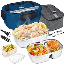 Marmita Elétrica Portátil 3 em 1, 1,5L com 2 Fontes de Alimentação 12V ou 110V e à Prova de Vazamento, 60W, Vovoir, Azul