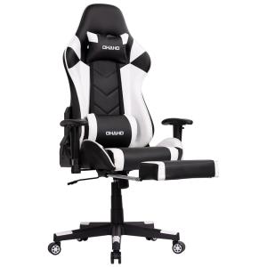Cadeira Gamer Ergonômica Giratória Ajustável com Apoio para os Pés, e Branca, OHAHO, Branco