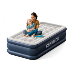 Colchão de Ar Solteiro com Bomba Embutida, Cama Inflável 46cm, Suporte 200kg, Bolsa Transporte.