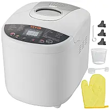 Panificadora 19 em 1 com Panela de Cerâmica Antiaderente, 3 Tamanhos de Pão, 3 Cores de Crosta e Capacidade de 900g, 650W, VEVOR, Branca