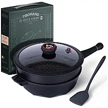 TIBORANG Panela Frigideira 5L Antiaderente 7 em 1 com 7 Camadas de Revestimento e Indicador de Calor, Preta