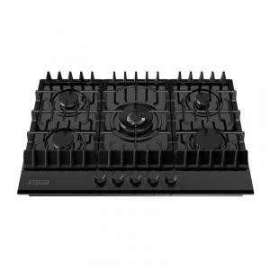 Cooktop a gás de embutir 76 cm Empava vidro temperado preto 5 queimadores Sabaf selados GN/GLP proteção chama 110V
