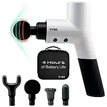 VYBE Massageador Pistola Elétrico Profissional Sem Fio com 4 Acessórios e 5 Velocidades 3200 RPM, 24V, EXERSCRIBE, Branco