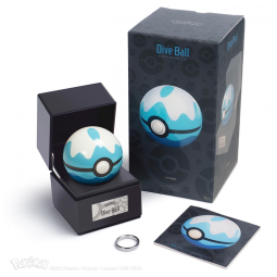 Réplica Poké Bola Dive Ball Licenciada original The Wand Company metal eletrônica com sensor de proximidade luz multicolor base expositora