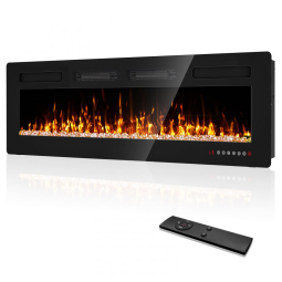 Lareira Elétrica de Embutir A45x152L cm com Controle Remoto e Digital, 110V 1500W, Eueiriup, Preta