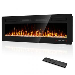 Lareira Elétrica de Embutir A45x152L cm com Controle Remoto e Digital, 110V 1500W, Eueiriup, Preta