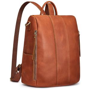 Mochila Feminina de Couro Retrô Conversível para Bolsa de Ombro, S ZONE, Marrom Escuro