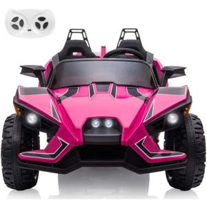 MAMIZO Carro, Carrinho Elétrico Infantil a Bateria 12V 2 Assentos com 3 Velocidades Luz LED e Suspensão de Mola, Rosa