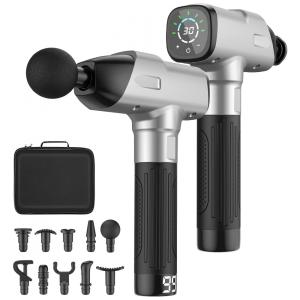 Massageador Pistola Elétrico Profissional Sem Fio 10 Acessórios, ORIBOX Gun0001, Prateado