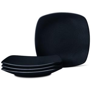 Conjunto de Pratos para Jantar com 4 Peças, Formato Quadrado, Material de Porcelana e Designer em Círculos Concêntricos em Espiral