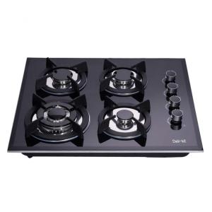Cooktop a gás 4 bocas Deli-Kit vidro temperado preto embutir dupla alimentação queimadores selados 110V