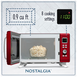 Forno micro-ondas de bancada Nostalgia vermelho retrô 25,5L 900W com 8 programas automáticos e relógio digital 110V