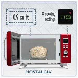 Forno micro-ondas de bancada Nostalgia vermelho retrô 25,5L 900W com 8 programas automáticos e relógio digital 110V
