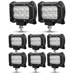 Farol de Milha LED Off Road 8Pçs 18W LED 1440 Lúmens 9 a 30V À Prova Dágua Caminhão SUV, BUNKER INDUST, Preto