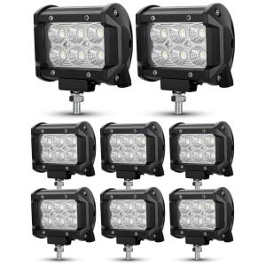 Farol de Milha LED Off Road 8Pçs 18W LED 1440 Lúmens 9 a 30V À Prova Dágua Caminhão SUV, BUNKER INDUST, Preto