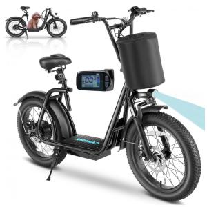 Scooter Elétrica para Adultos até 136 kg, Velocidade Máxima de 32 km/h e Alcance de 48 km com Tela de LCD, Assento Ajustável e Cesta