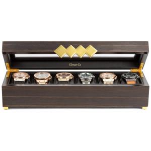 Caixa, Estojo de Madeira para Relógios com 6 Compartimentos, Glenor Co, Marrom