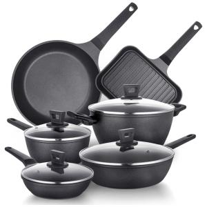 Conjunto de Panelas e Frigideiras com Tampa de Vidro Temperado, 10 Peças, ALLGETC AGC CW 05, Preto