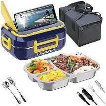 Marmita Elétrica Portátil 3 em 1, 1,5L com 3 Compartimentos e à Prova de Vazamento, 12V 24V 110V, ChunRun, Roxo