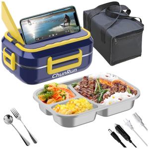 Marmita Elétrica Portátil 3 em 1, 1,5L com 3 Compartimentos e à Prova de Vazamento, 12V 24V 110V, ChunRun, Roxo