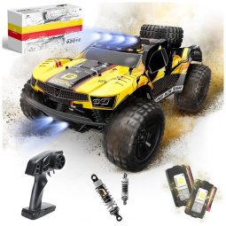 Carrinho de Controle Remoto Off Road 4x4, Escala 1:10 com Luzes, Velocidade até 48 km/h e 2 Baterias Recarregáveis, DEERC 9201E, Amarelo