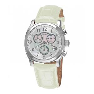 Relógio Cronógrafo Fiorenza 246 de 35mm com pulseira de couro branco e mostrador prata.