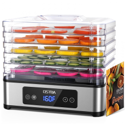 Desidratador de Alimentos OSTBA, 5 Bandejas de Aço Inoxidável, Temporizador de 48 Horas, Controle de Temperatura, 400W, Livro de Receitas