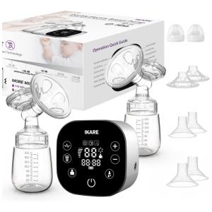 Bomba Tira Leite Elétrica com 6 Modos, 150 Níveis e Tela LED Digital, 2Un, IKARE, Transparente