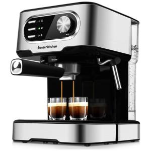 Cafeteira Elétrica Expresso 1,5L, 15 Bar, 850W, BONSENKITCHEN CM8008, Preto