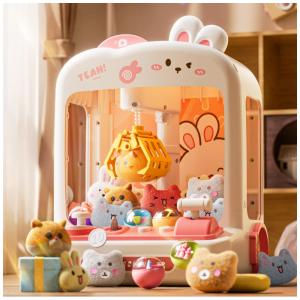 Máquina de Garra Branca e Rosa STACTCUTE – Mini Arcade Infantil com 55 Peças, Luzes LED, Som e Prêmios Personalizáveis