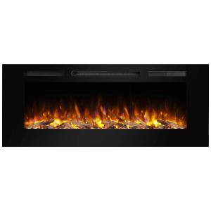 Lareira Elétrica de Embutir A50x127L com Controle Remoto e Conjunto de Toras, Cristal, 1500W, 110v, PURAFLAME EF173B, Preto