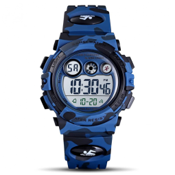 Relógio Digital com Cronômetro para Crianças de 5 até 15 Anos, GOLDEN HOUR, Azul Escuro Camuflado