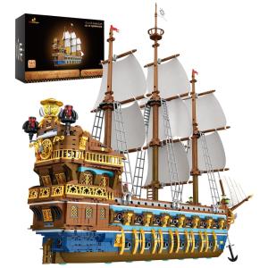 Kit de Construção Navio de Vela Azul com 3265 Peças, JMBricklayer, Azul