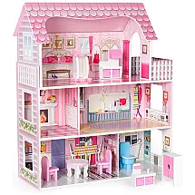 Casa de Bonecas de Madeira com 3 Andares para Crianças a partir de 3 anos, ROBUD, Rosa