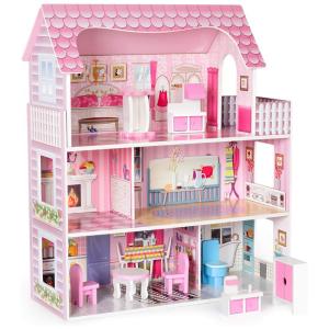 Casa de Bonecas de Madeira com 3 Andares para Crianças a partir de 3 anos, ROBUD, Rosa