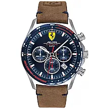Relógio Pilota Evo de quartzo de aço inoxidável masculino com pulseira de couro, SCUDERIA FERRARI