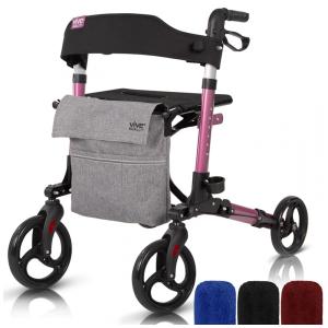 Andador Adulto Idoso Vive Mobility com Assento e Super Leve, Suporta até 136 Quilos, Rosa