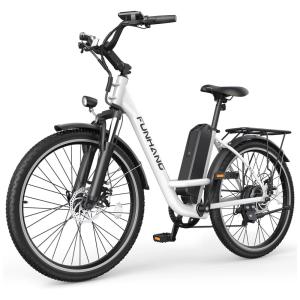 Bicicleta Elétrica Funhang EB-C1 1000W com Bateria Removível 48V, 7 Velocidades e Tela LCD para Deslocamento Diário, BRANCA