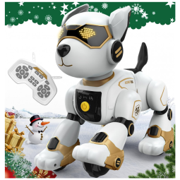 Cachorro robô programável R27 dourado com controle remoto voz toque dança e som de animais